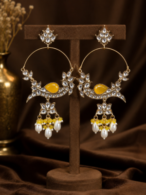Smita Peacock Chandbali Earrings Yellow