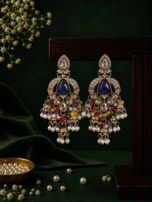 Nikita Kundan Earrings with Crystal Danglers – Multi