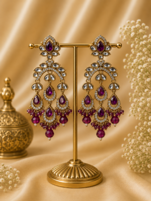 Kusum Kundan Earrings Purple