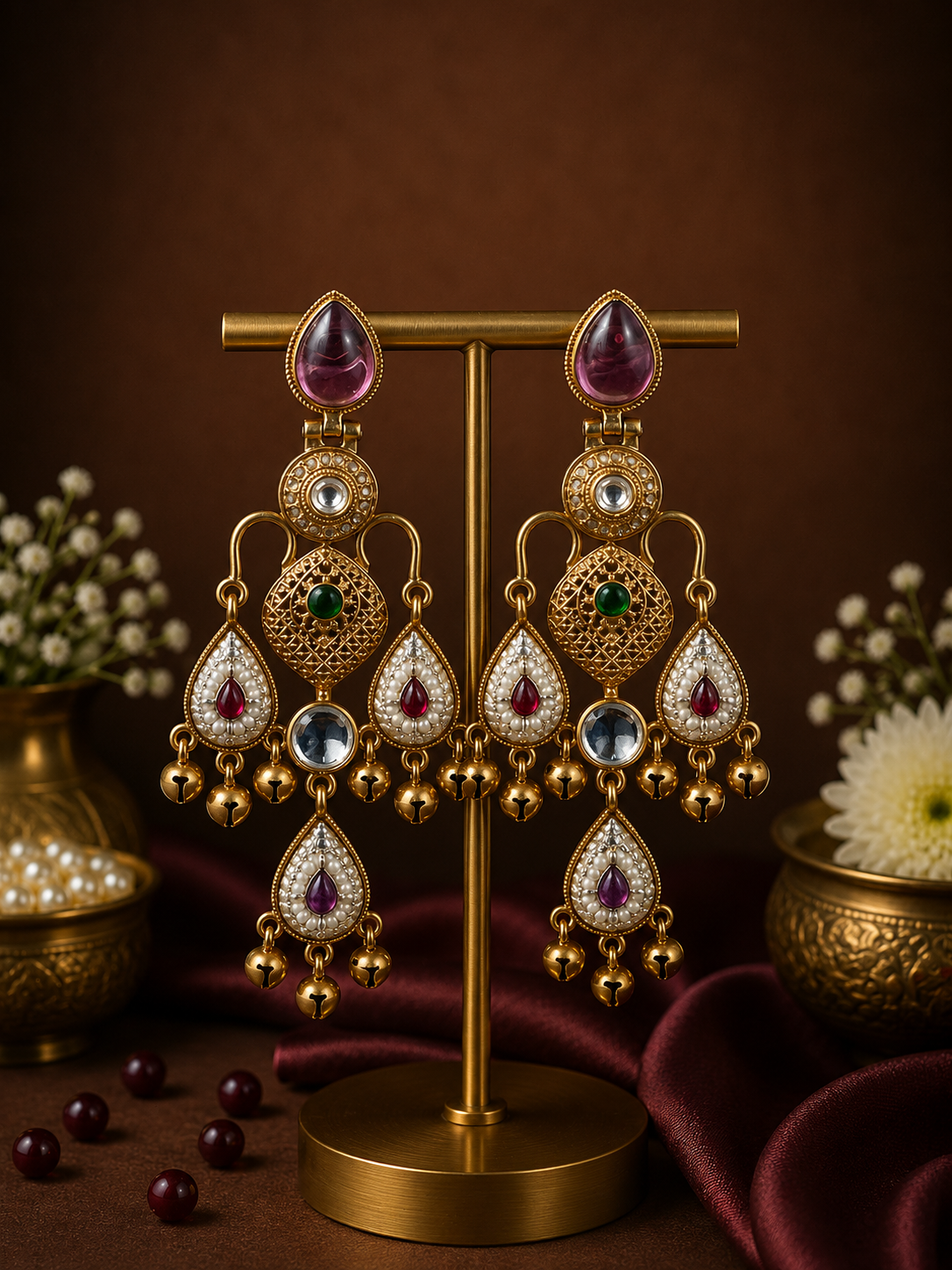 Ziya Kashmiri Chandbali Earrings - Purple