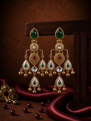 Ziya Kashmiri Chandbali Earrings – Dark Green