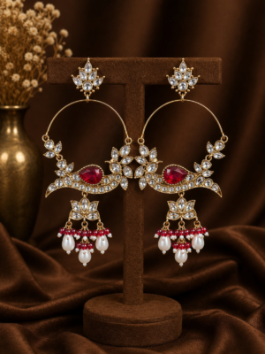 Smita Peacock Chandbali Earrings Red