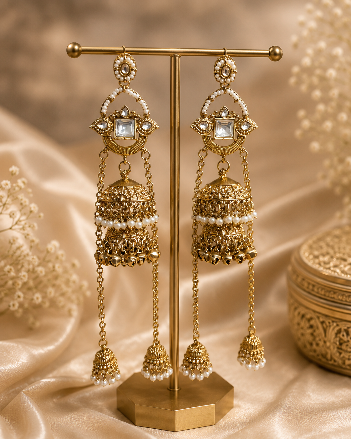 Riwayat Kashmiri Jhumar Earrings - White