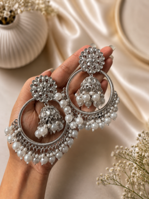Parineeti Silver Chandbali Earrings