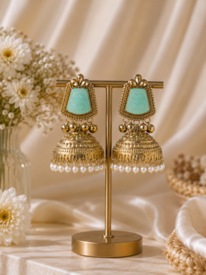 Anvika Kashmiri Jhumka Earrings – Sea Green