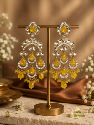 Kusum Kundan Earrings Yellow