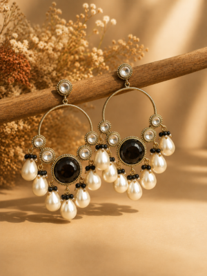 Pari Kundan Pearl Chandbali Earrings for Women Black