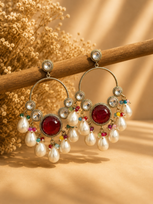 Pari Kundan Pearl Chandbali Earrings for Women Multi
