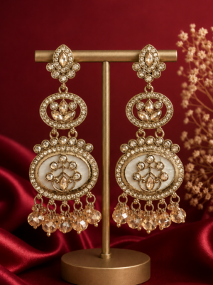 Roshni Golden Long Kundan Dangler Earrings for Women