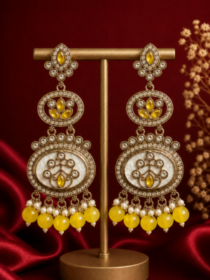 Roshni Yellow Long Kundan Dangler Earrings for Women