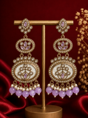 Roshni Lavender Long Kundan Dangler Earrings for Women