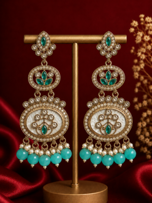Roshni Light Blue Long Kundan Dangler Earrings for Women