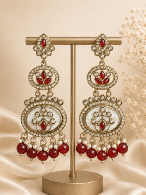 Roshni Red Long Kundan Dangler Earrings for Women