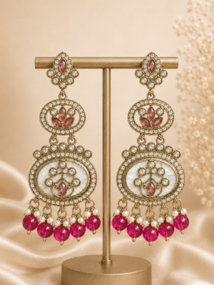 Roshni Wine Long Kundan Dangler Earrings for Women