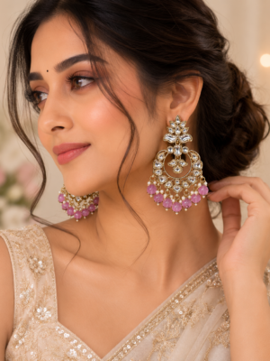 Kamini Kundan Earrings Lavender