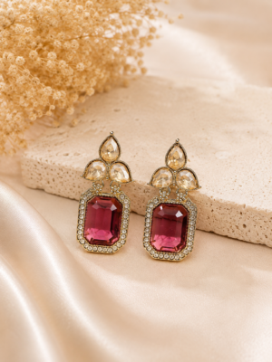 Aarini Wine Kundan Stud Earrings