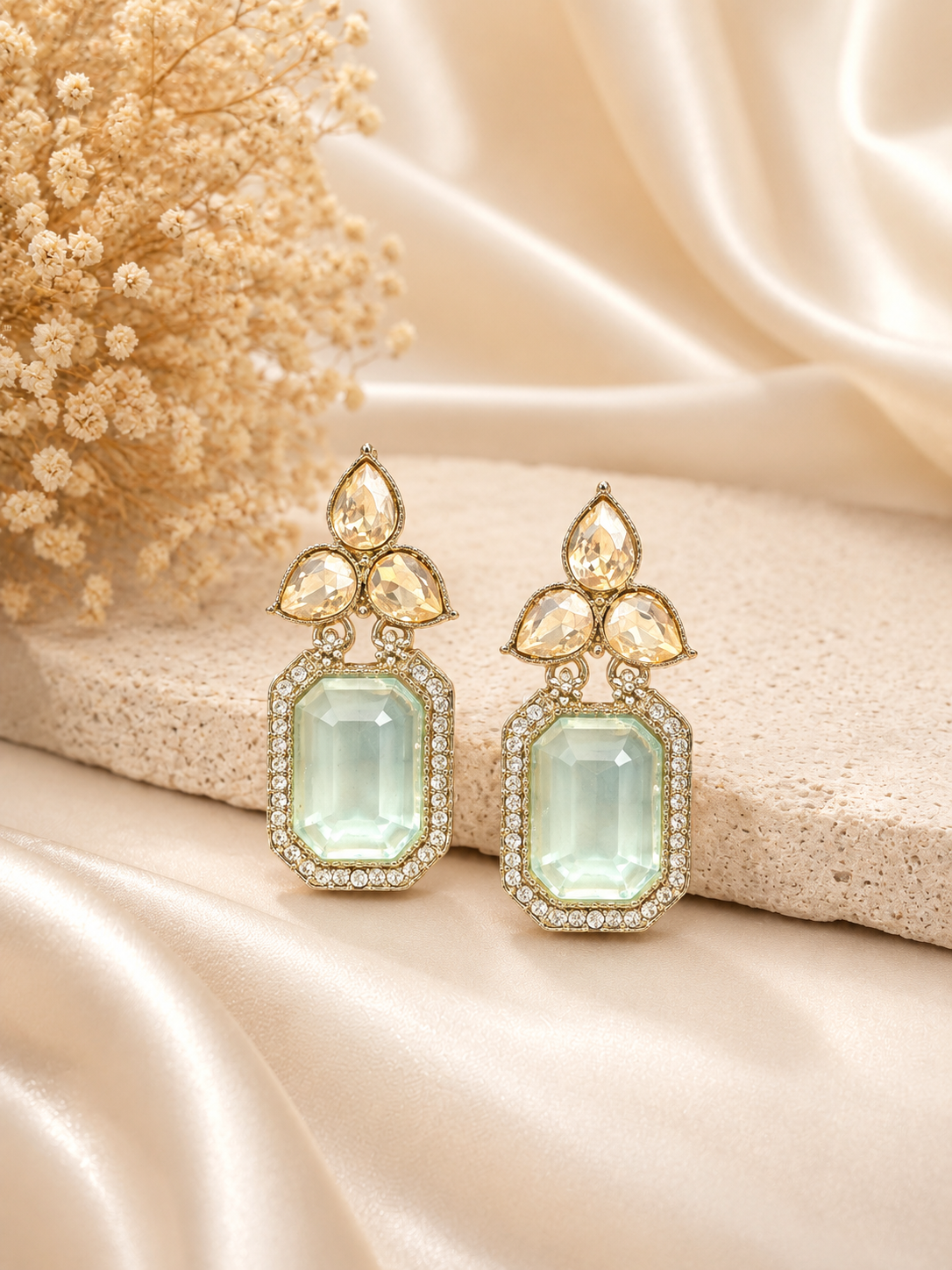 Aarini Light Blue Kundan Stud Earrings