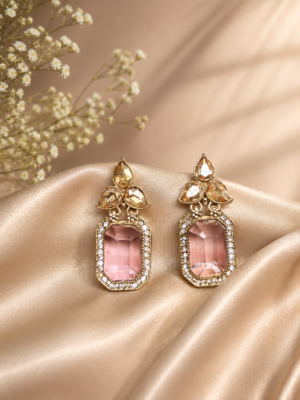 Aarini Pink Kundan Stud Earrings