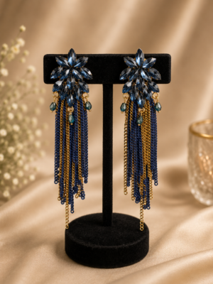 Elara Dark Blue Tassel Earrings