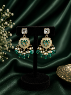 Veda Teal Green Kundan Earrings