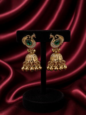 Peacock Brass Kashmiri Jhumka Dark Green