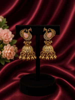 Peacock Brass Kashmiri Jhumka Light Pink