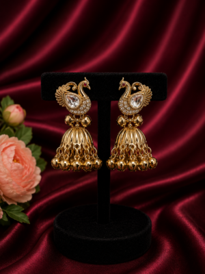 Peacock Brass Kashmiri Jhumka White