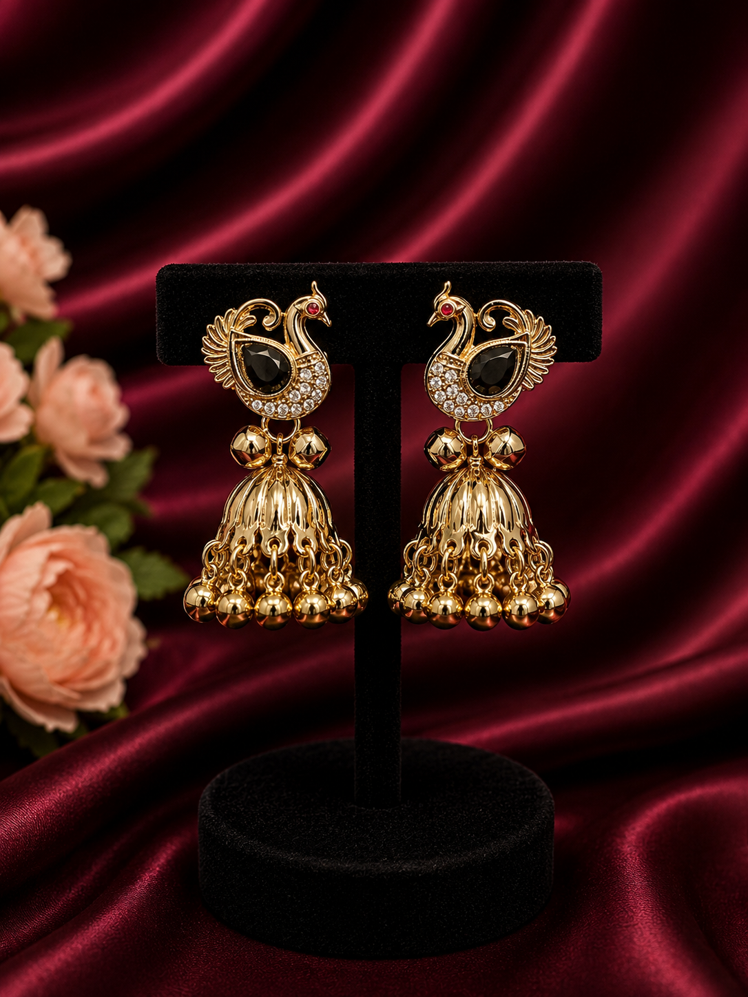 Peacock Brass Kashmiri Jhumka Black