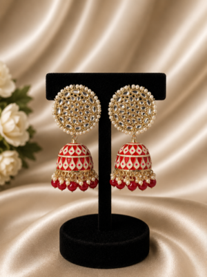 Meenakari Red Kundan Jhumka