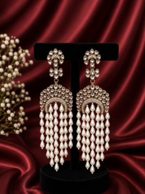 Dhriti Premium Pearl Tassel Kundan Earrings