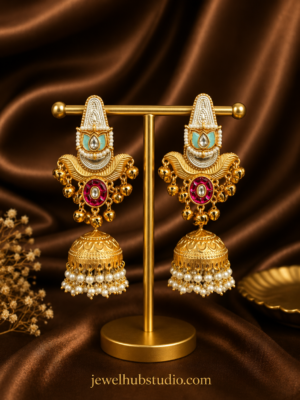 Aarohi Heritage Jhumka Earrings Light Blue - Pink