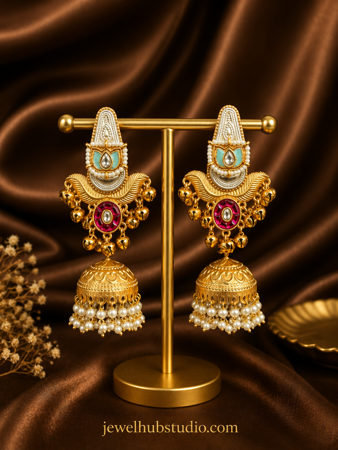 Aarohi Heritage Jhumka Earrings Light Blue - Pink
