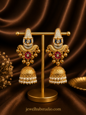 Aarohi Heritage Jhumka Earrings - Dark Blue Pink