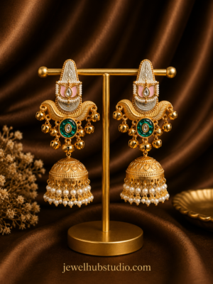 Aarohi Heritage Jhumka Earrings - Light Pink Green