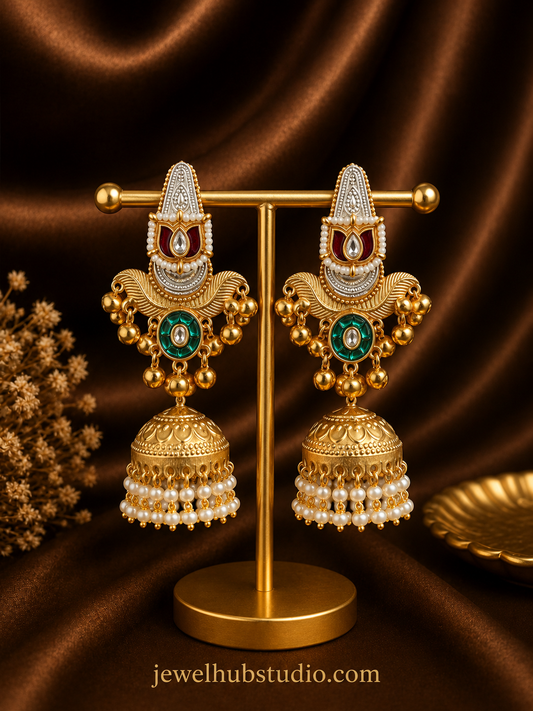 Aarohi Heritage Jhumka Earrings - Mahroon Green