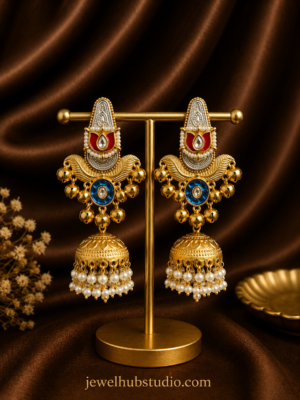 Aarohi Heritage Jhumka Earrings - Pink Blue