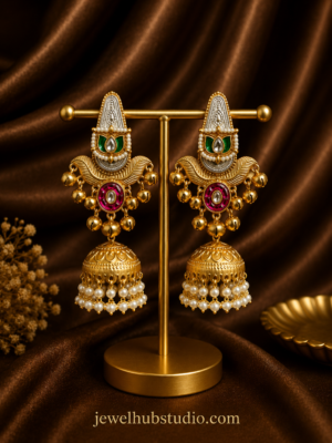 Aarohi Heritage Jhumka Earrings - Green Pink