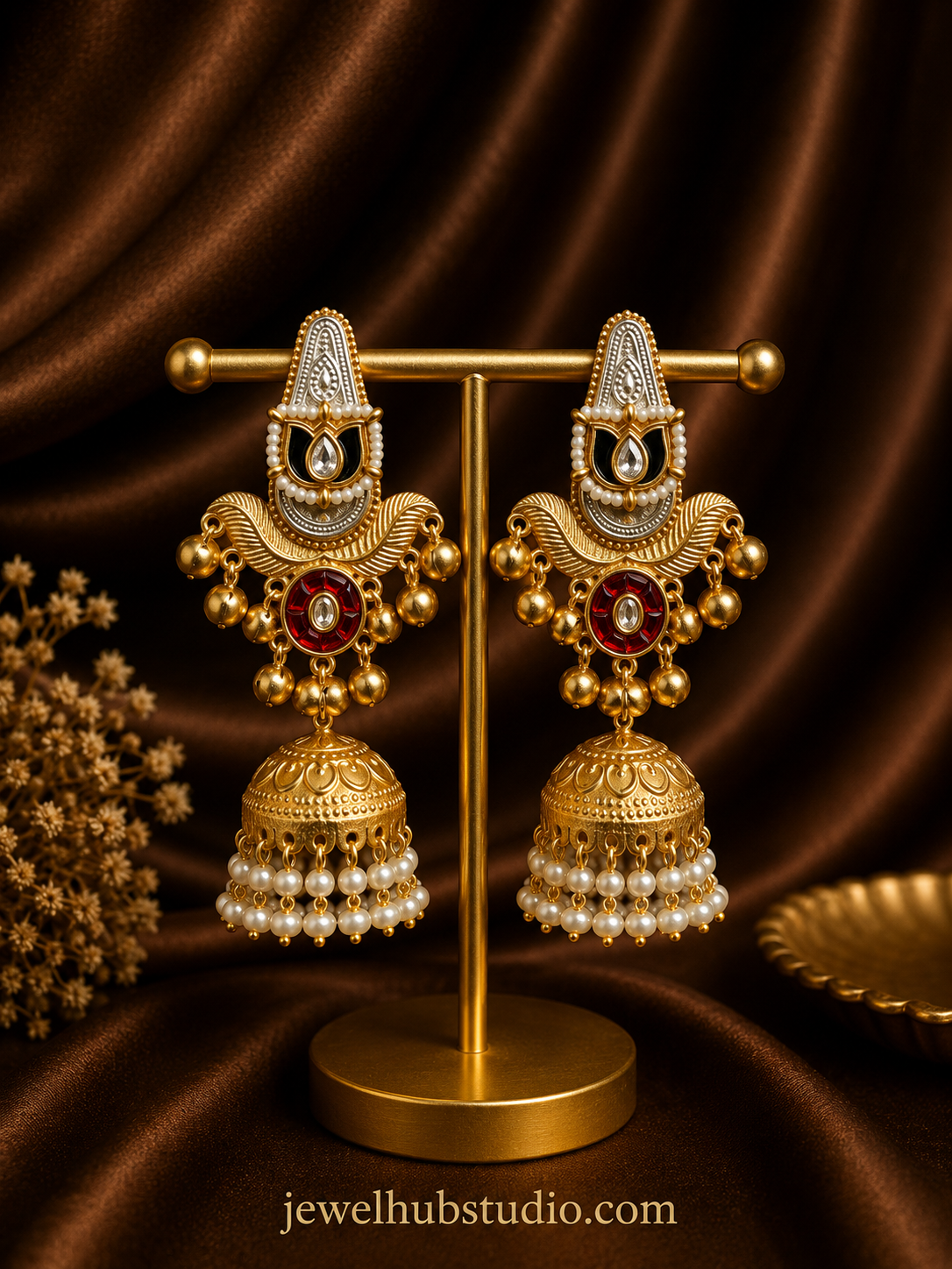 Aarohi Heritage Jhumka Earrings - Black Red