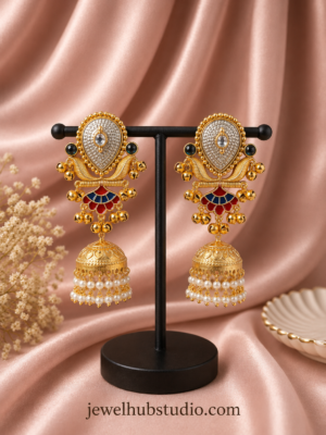Vanya Heritage Jhumka Earrings Red Blue