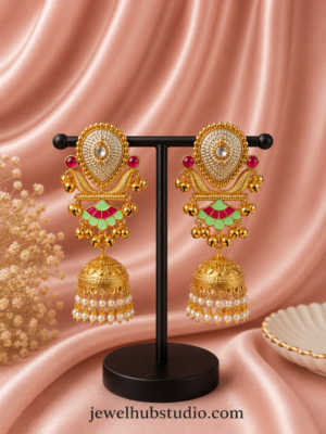 Vanya Heritage Jhumka Earrings Green Pink