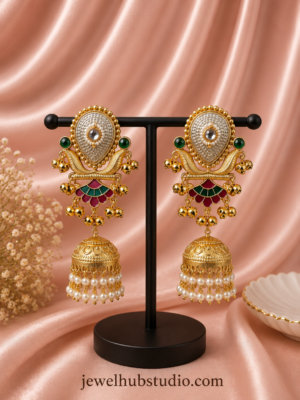Vanya Heritage Jhumka Earrings Dark Green Red