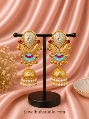 Vanya Heritage Jhumka Earrings Light Blue Pink