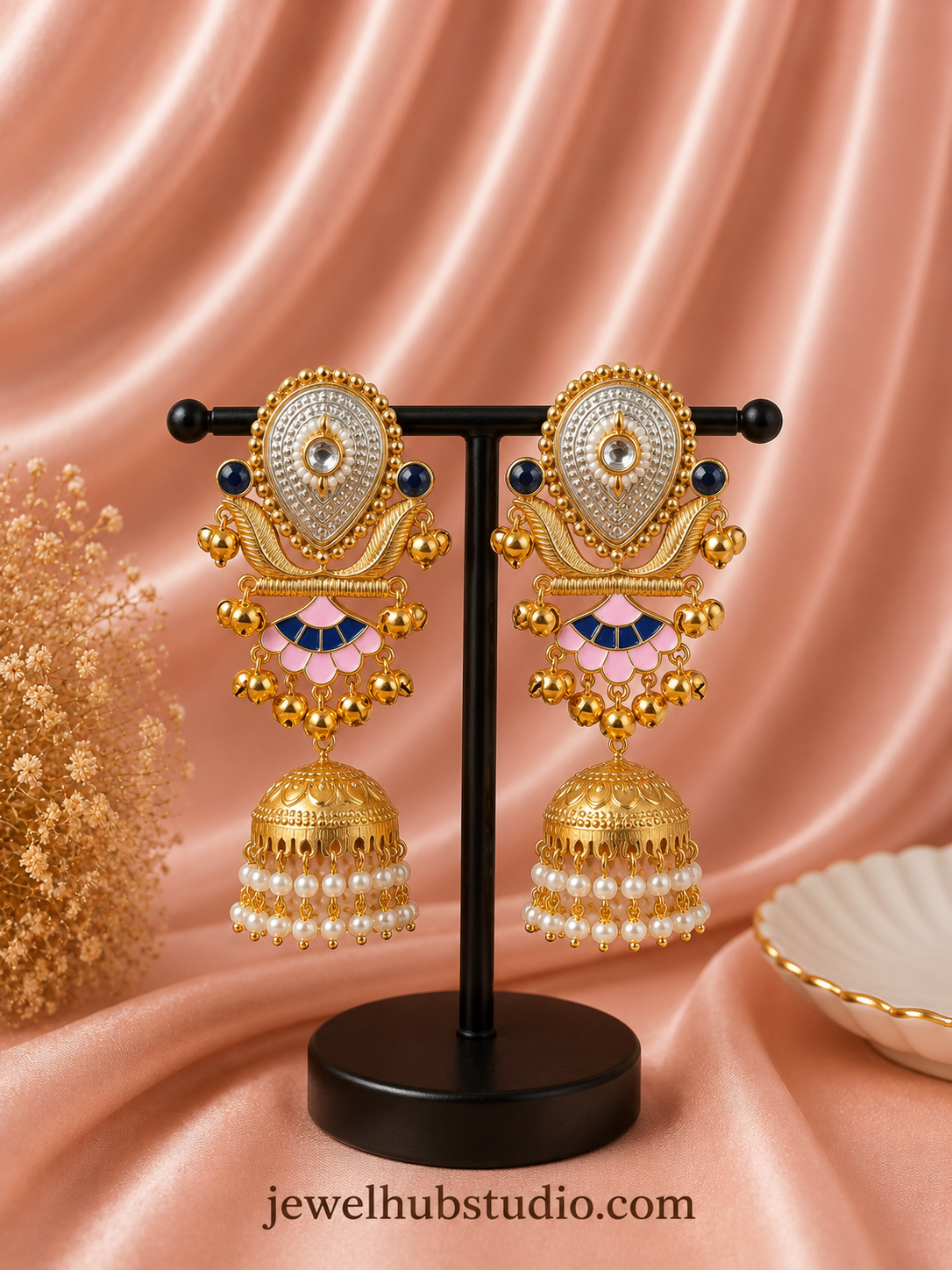 Vanya Heritage Jhumka Earrings Pink Blue