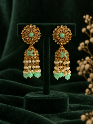 Kundan Jhumka – Light Green