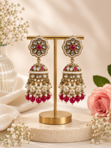 Kira Kundan Jhumka - Dark Pink