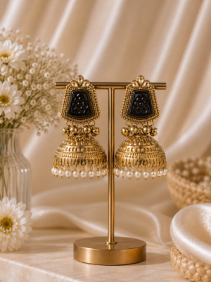 Anvika Kashmiri Jhumka Earrings – Black