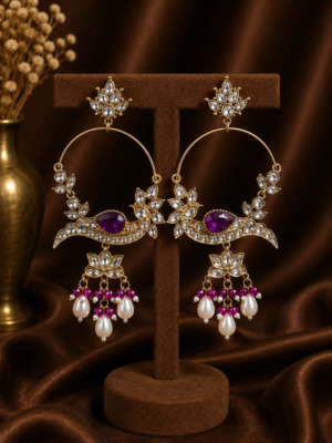 Smita Peacock Chandbali Earrings Purple
