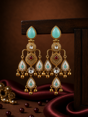 Ziya Kashmiri Chandbali Earrings – Light Blue