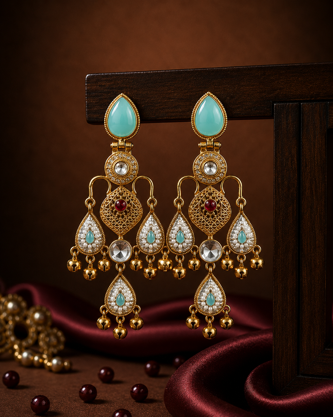 Ziya Kashmiri Chandbali Earrings - Light Blue