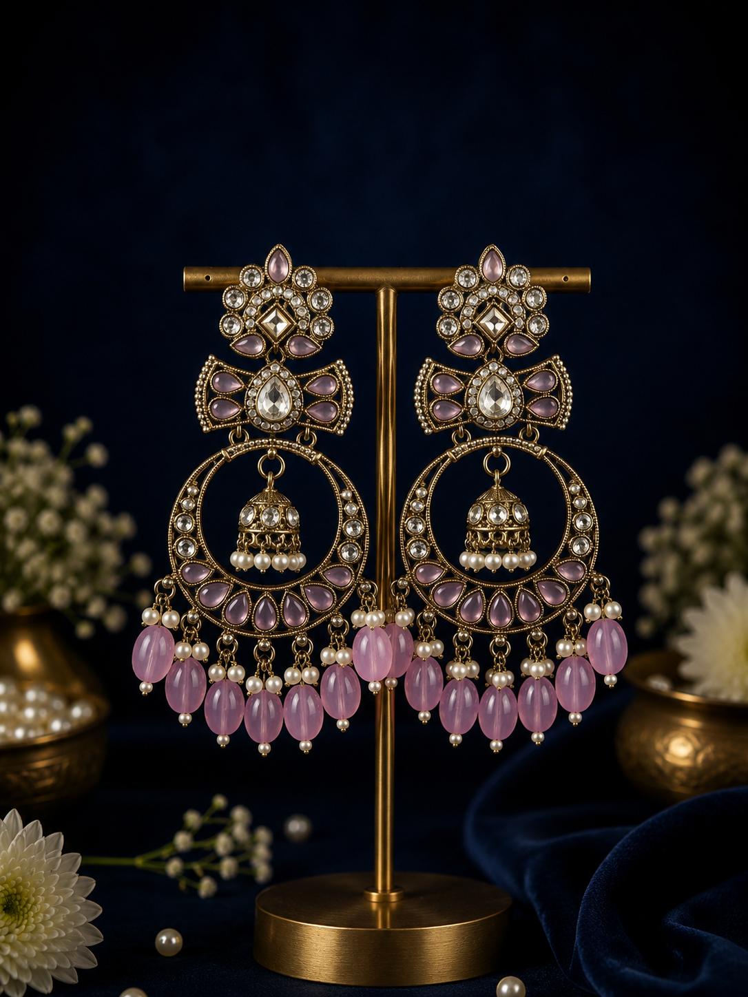 Anchal Kundan Earrings - Lavender
